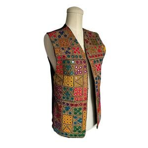 Vintage Multicolor Ethnic Look Mirror Work Embroidered Colorful Brown Black Back